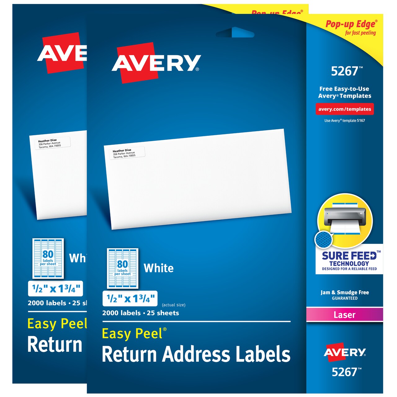 Avery Printable Easy Peel Return Address Labels, 0.5" x 1.75", Sure Feed, 2 Pack, 4000 Labels Total (5637)